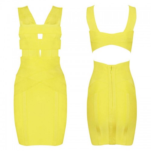 Yellow Sexy Cut-Out Bodycon Short Dress